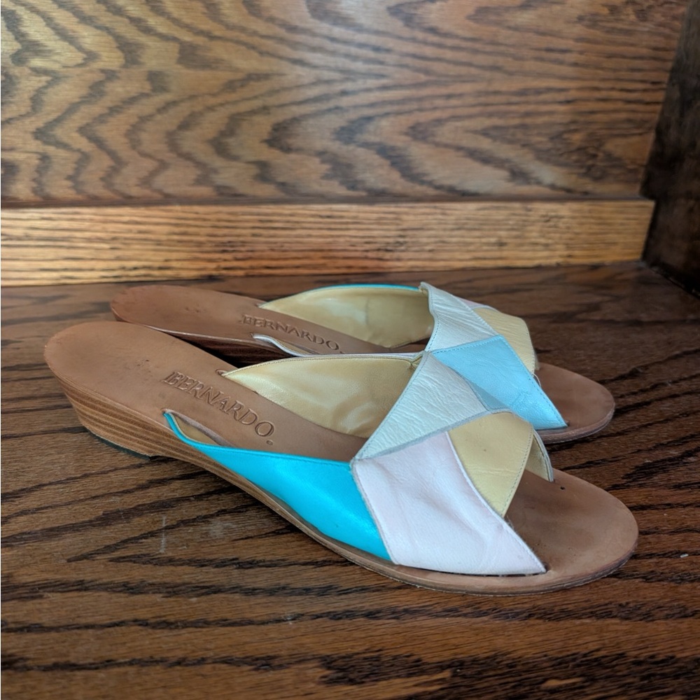 Vintage Bernardo Colorblock Low Wedge Sandals